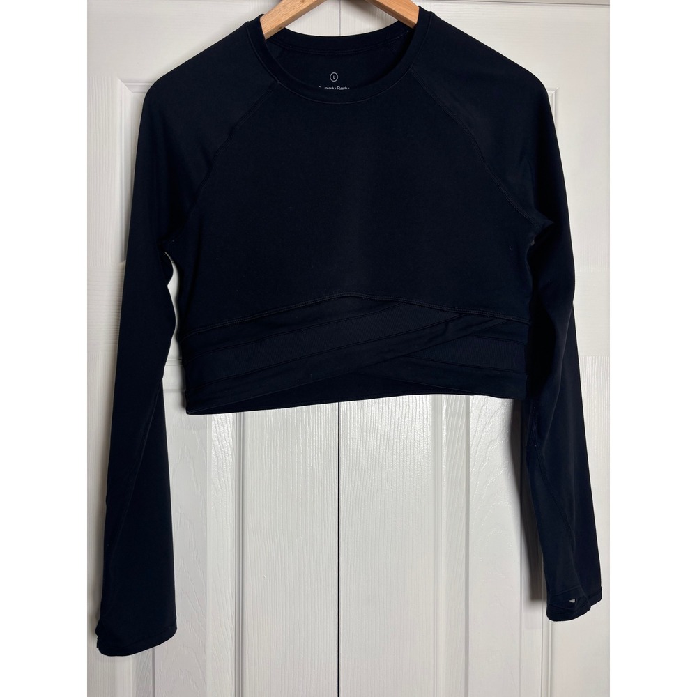 Sweaty Betty Mindful Long Sleeve Yoga Crop Top Black Wrap Hem SB8667 Large